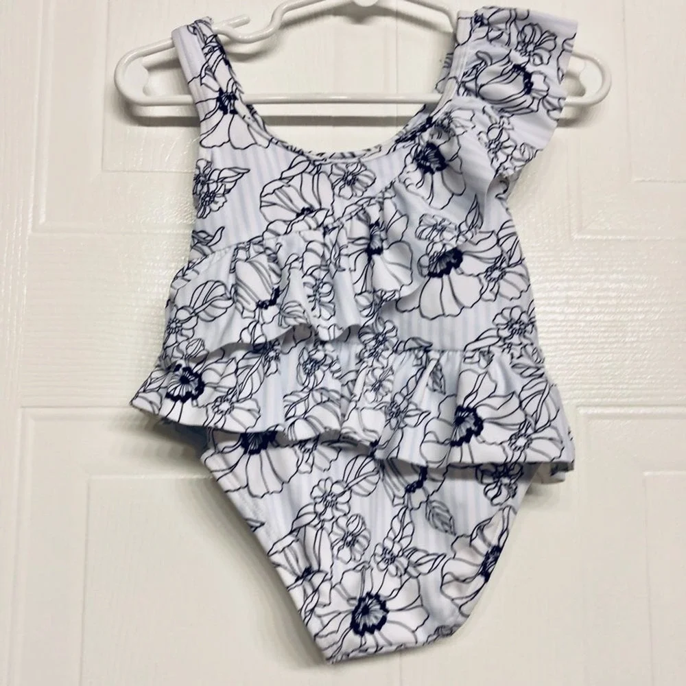 Janie and Jack One‎ Piece Swimsuit Toddler Baby 12-18 Months Blue Floral Ruffle